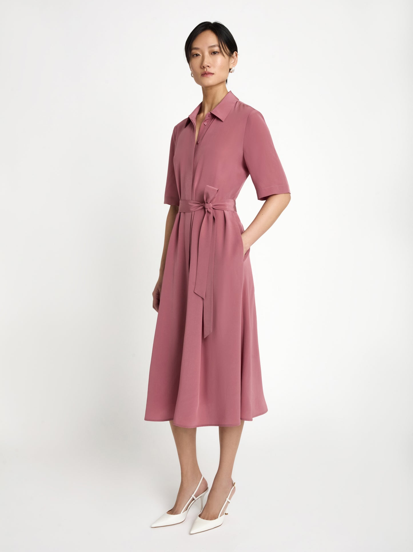 Belted silk dress