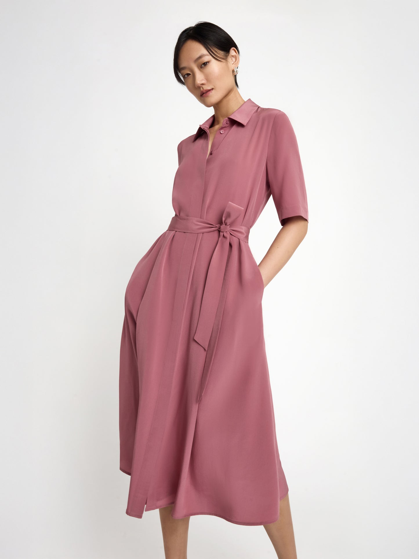 Belted silk dress