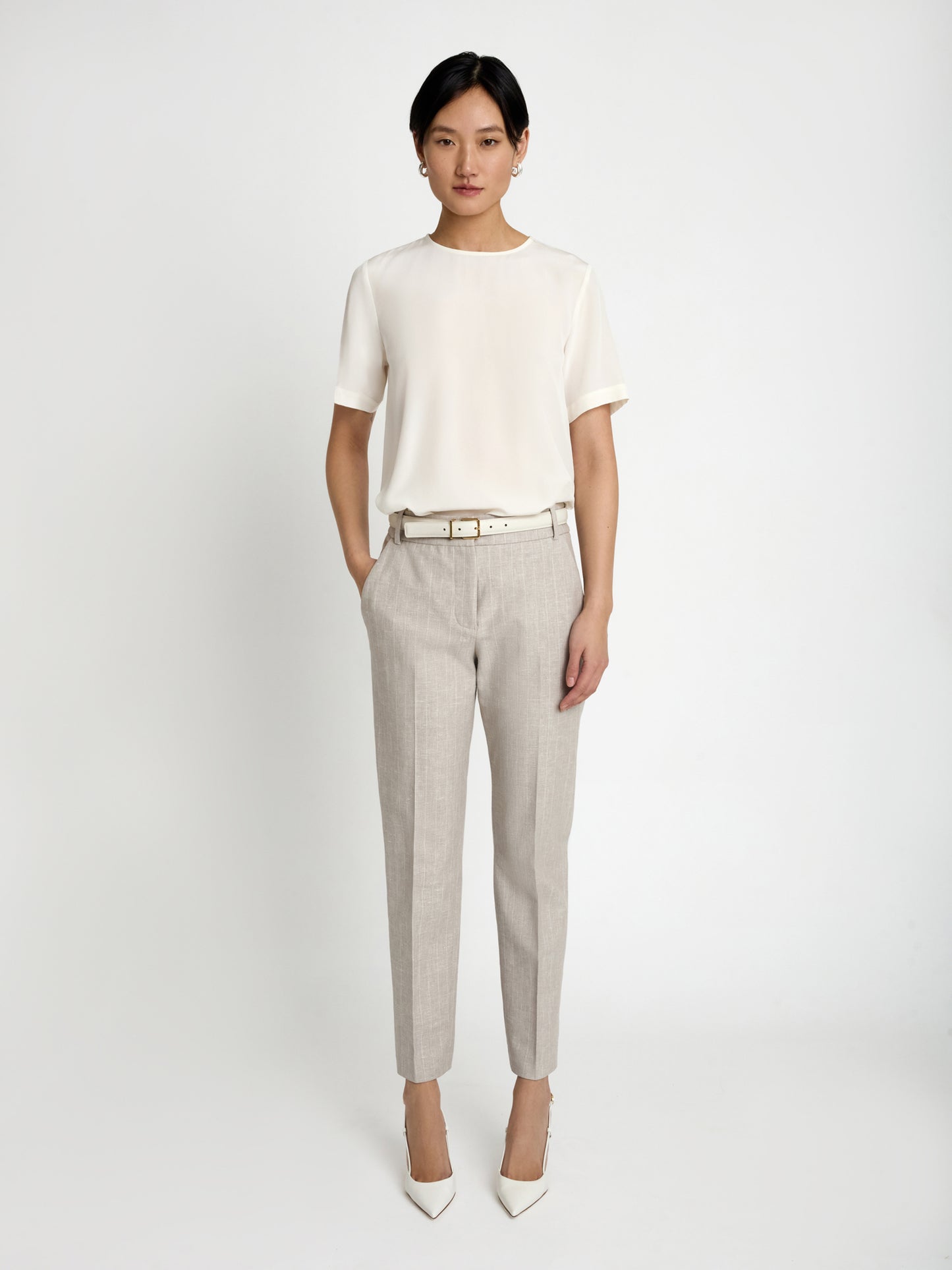 Striped cotton linen pant